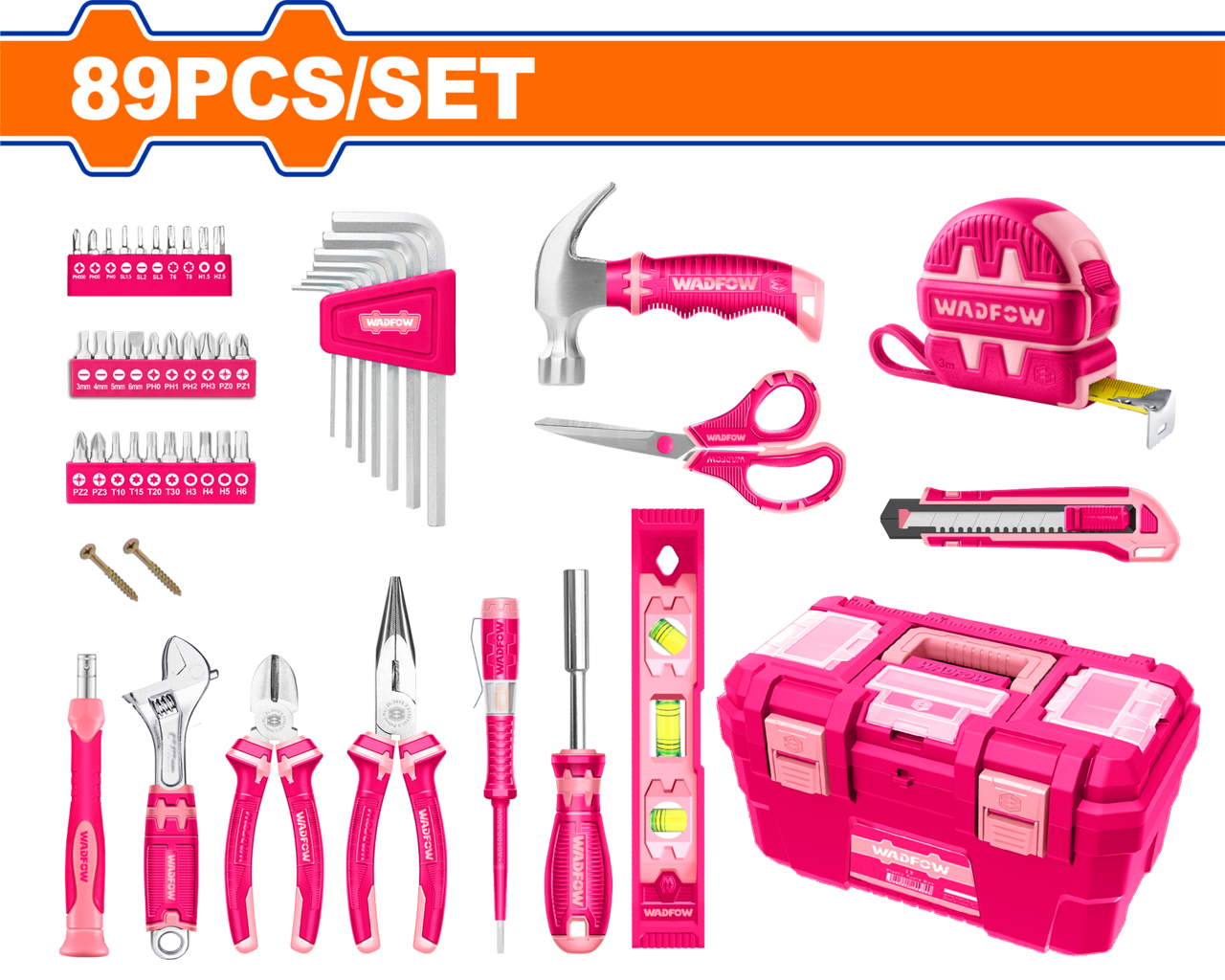 HAND TOOL SET PINK +PLAS BOX 89 PCS