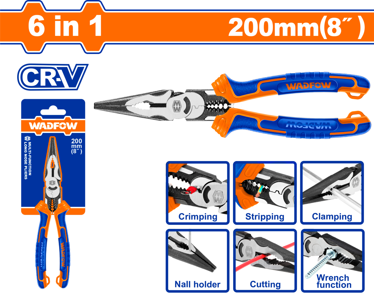 PLIER L/NOSE 6 IN 1 MULTIFUNCTION 200MM