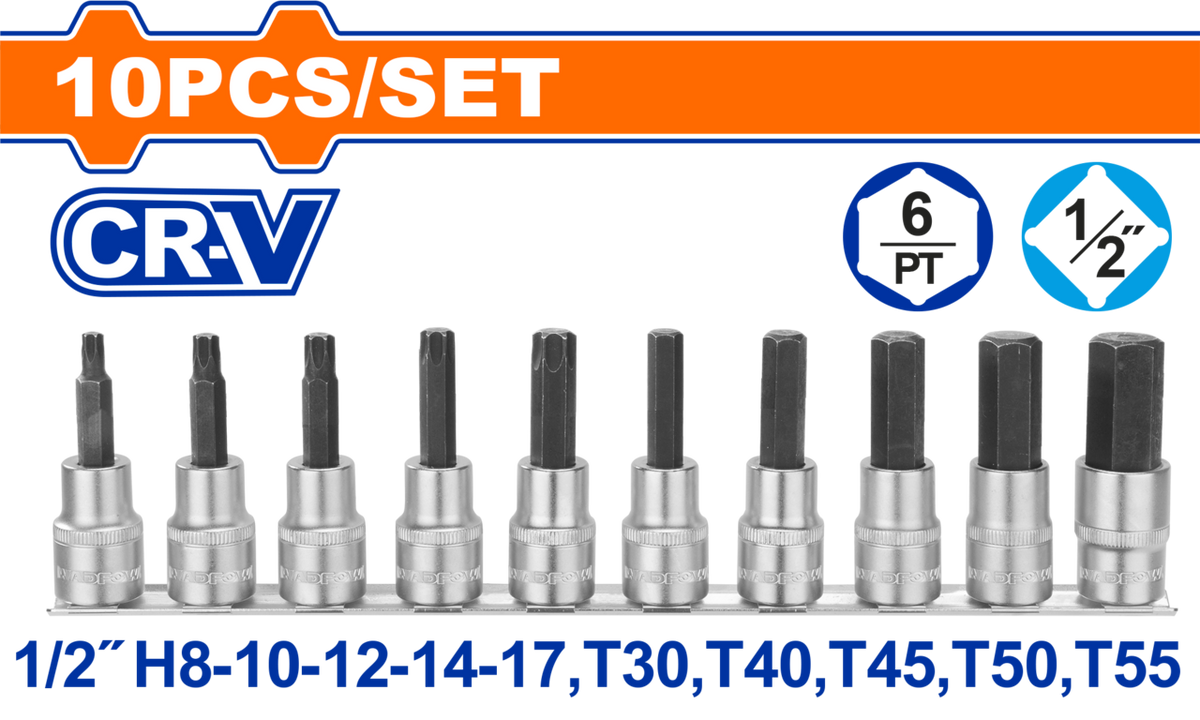 SOCKET BIT SET CR-V 1/2 10PCS