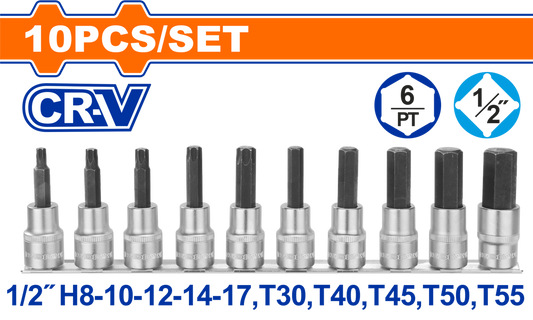 SOCKET BIT SET CR-V 1/2 10PCS