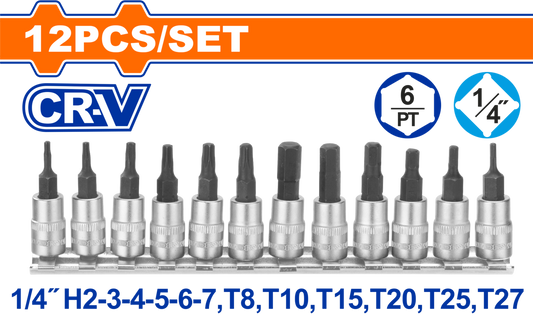 SOCKET BIT SET CR-V 1/4 12PCS