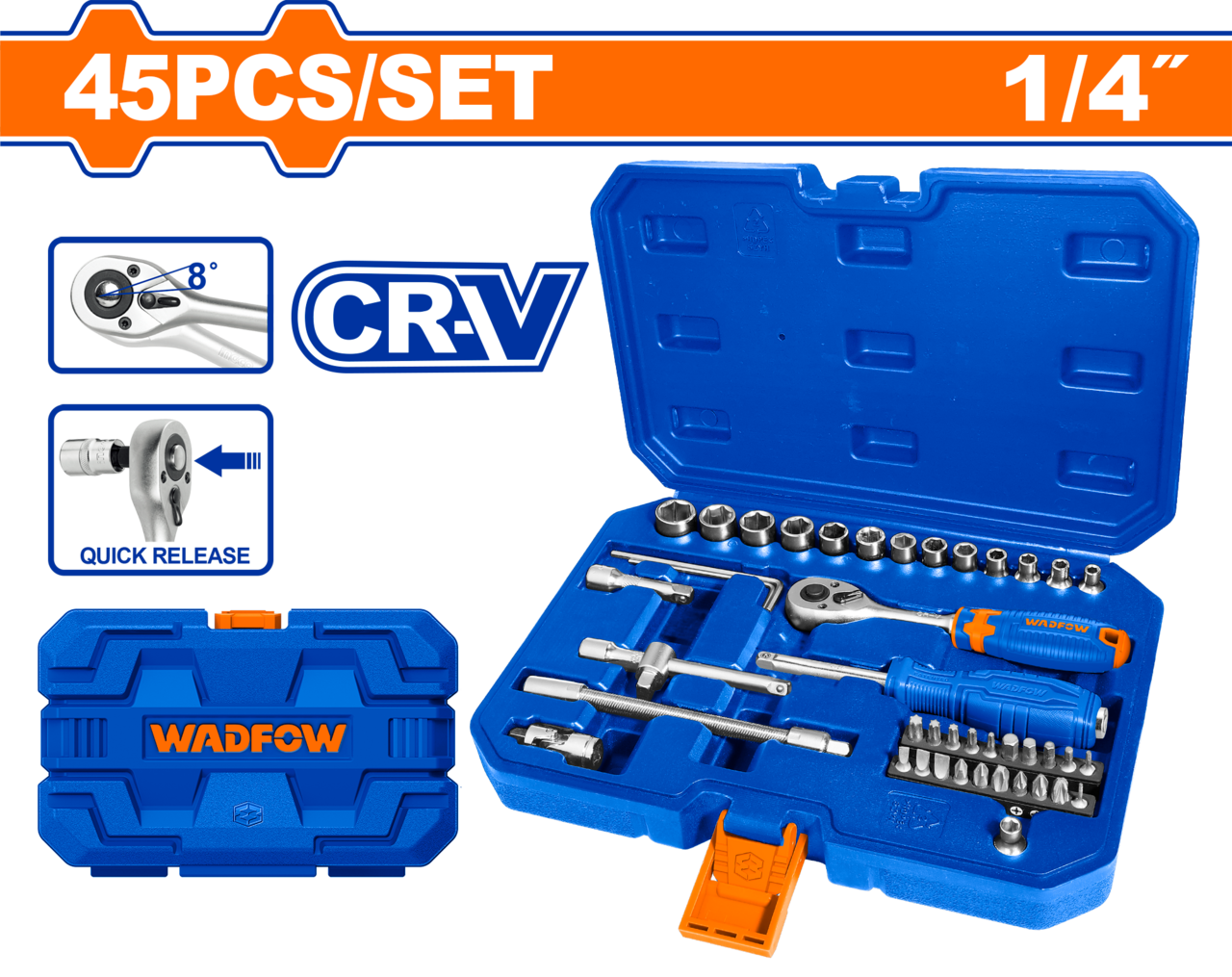 SOCKET SET CR-V 45T 45PCS